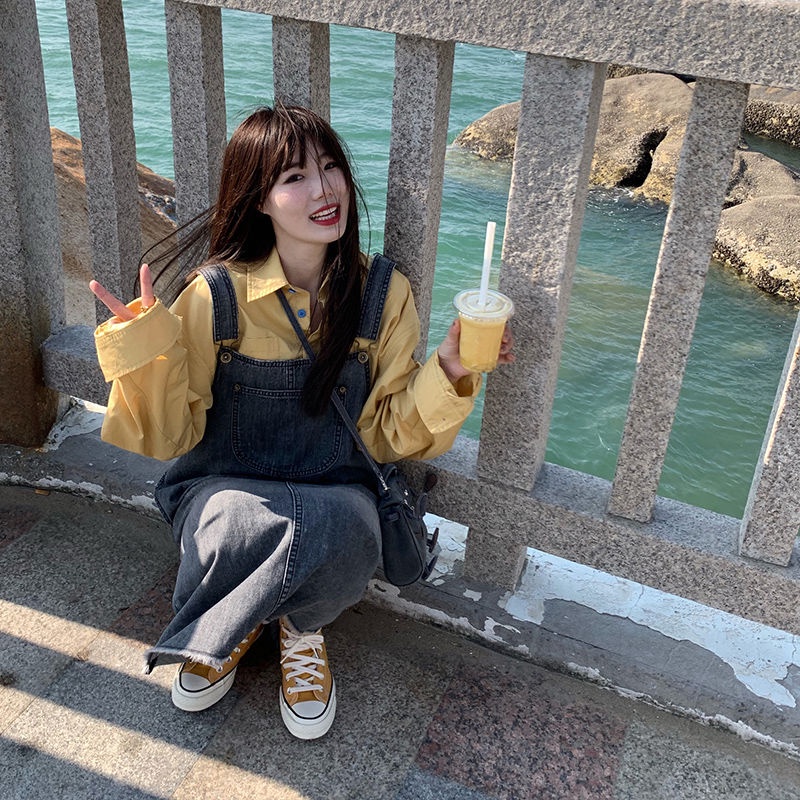 Jiashucheng Váy Yếm Denim Dáng Rộng Phong Cách Phương Tây Retro Mùa Hè Hàn Quốc Mới Cho Nữ Giới