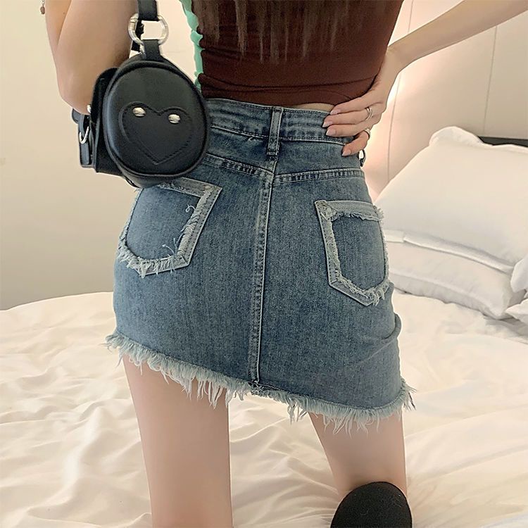 Jiashucheng Chân Váy Denim Chữ a Lưng Cao Phong Cách Retro Thời Trang Mùa Hè Mới