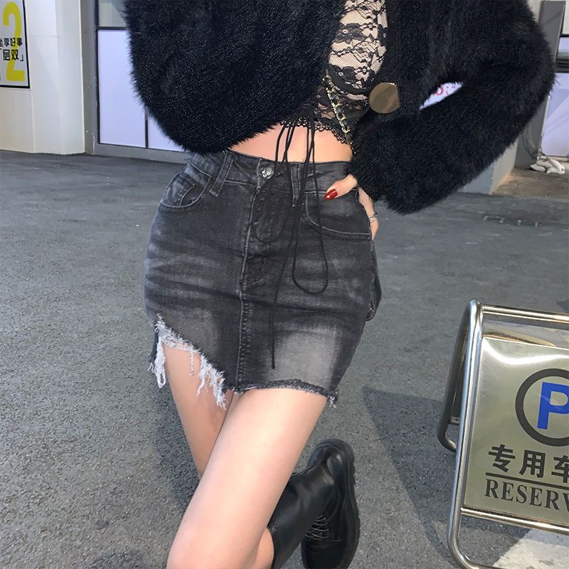 Jiashucheng Chân Váy Denim Chữ a Lưng Cao Dáng Ôm Phong Cách Retro Thời Trang Mùa Hè Dành Cho Nữ