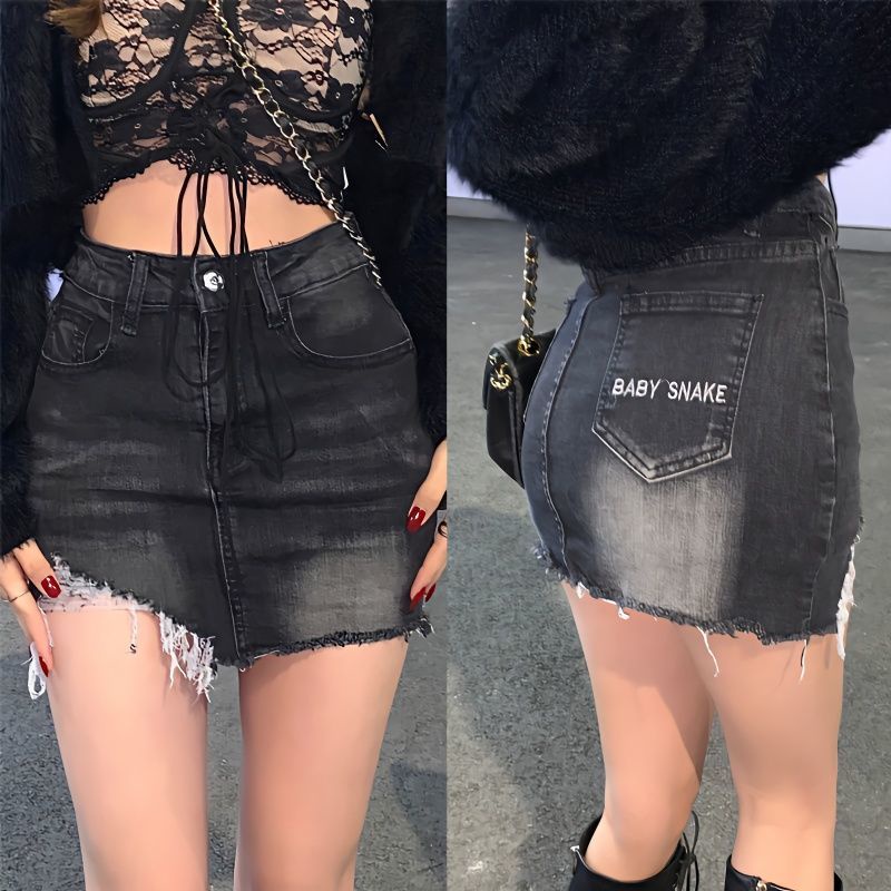 Jiashucheng Chân Váy Denim Chữ a Lưng Cao Dáng Ôm Phong Cách Retro Thời Trang Mùa Hè Dành Cho Nữ