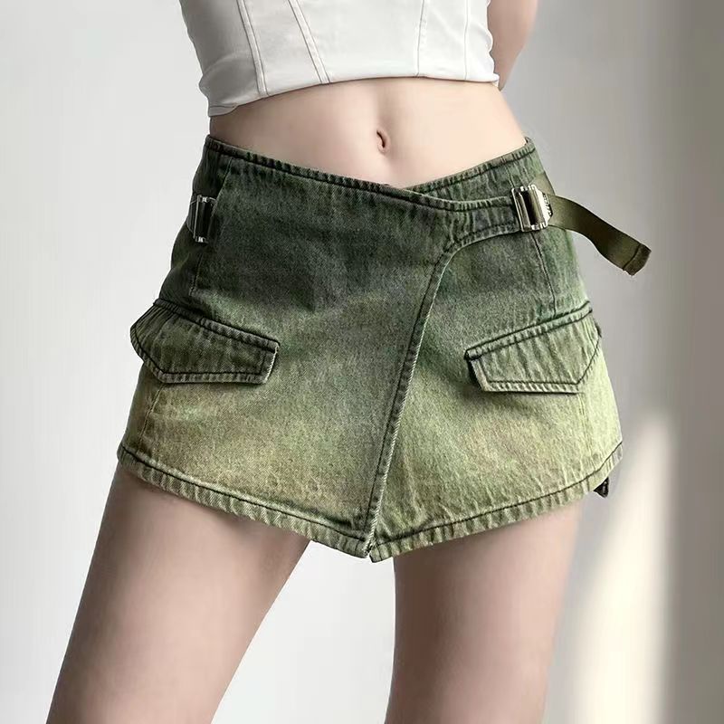 Jiashucheng Chân Váy Denim Ngắn Dáng Chữ A Phong Cách Retro Đường Phố Mỹ Thời Trang Mùa Hè Mới Dành Cho Bạn Nữ