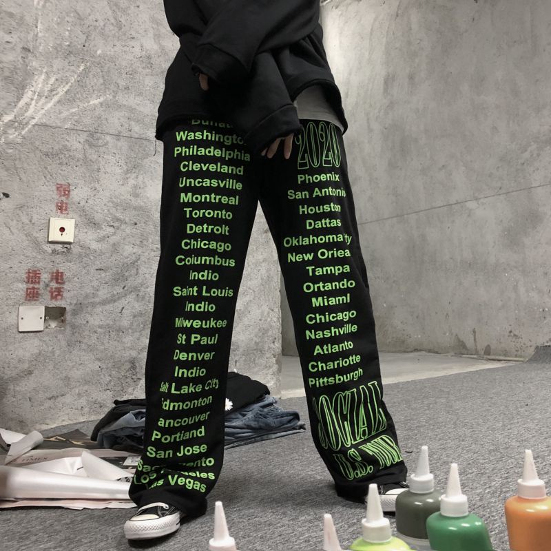 Quần Dài Ống Rộng In Chữ Phong Cách Hip Hop Đường Phố Hàn Quốc Cá Tính