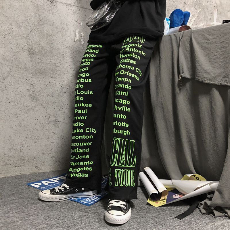 Quần Dài Ống Rộng In Chữ Phong Cách Hip Hop Đường Phố Hàn Quốc Cá Tính