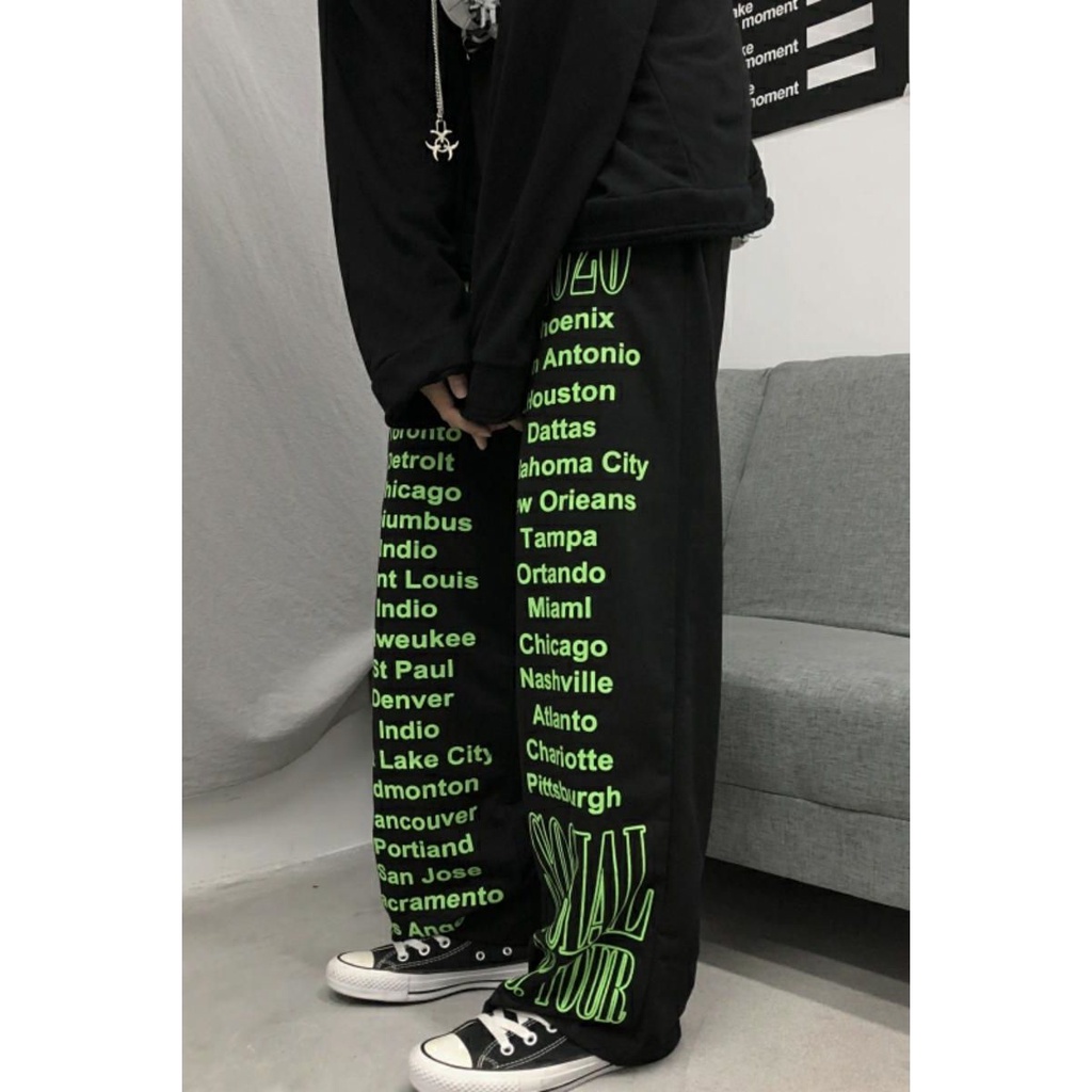 Quần Dài Ống Rộng In Chữ Phong Cách Hip Hop Đường Phố Hàn Quốc Cá Tính