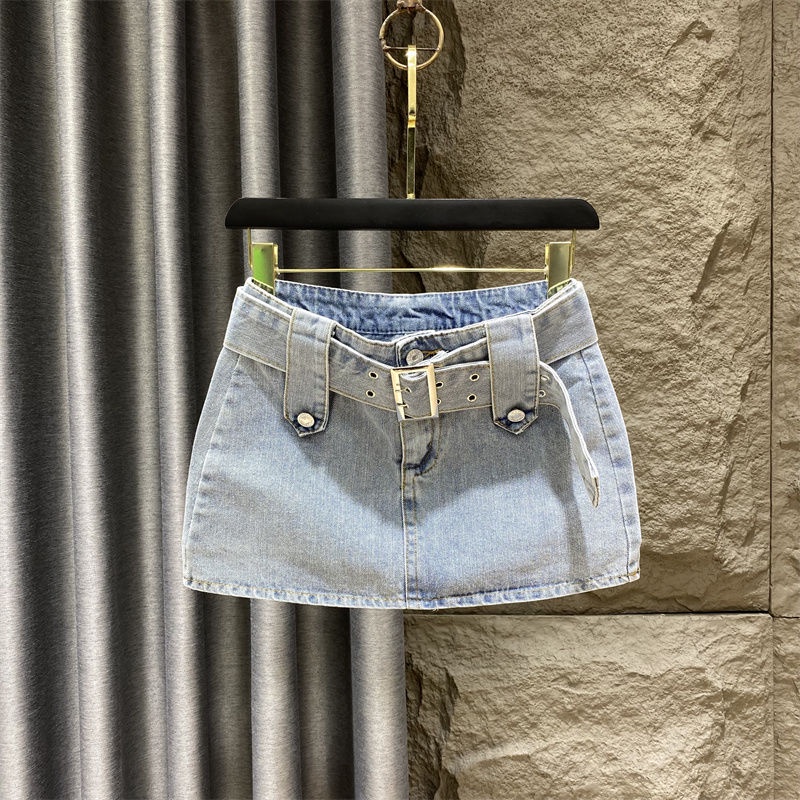 Jiashucheng Chân Váy Denim Phong Cách Retro Mùa Hè Mới Cỡ Lớn Chống Chói Ôm Hông Cho Nữ