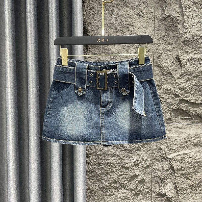 Jiashucheng Chân Váy Denim Phong Cách Retro Mùa Hè Mới Cỡ Lớn Chống Chói Ôm Hông Cho Nữ