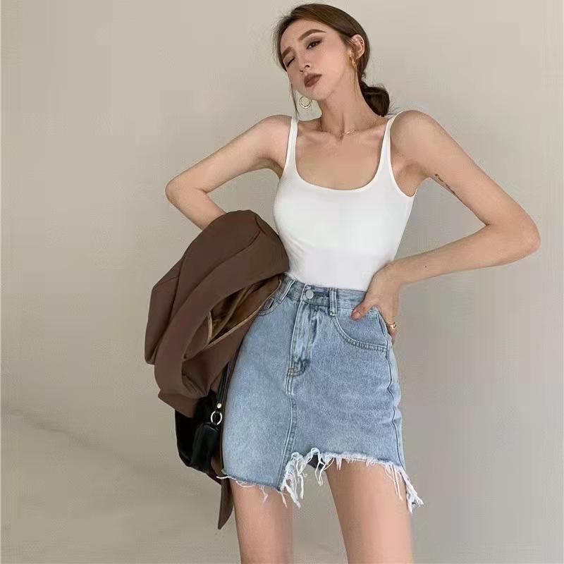 Jiashucheng Chân Váy Denim Chữ a Lưng Cao Màu Sắc Tươi Sáng Thời Trang Mùa Hè Cho Nữ