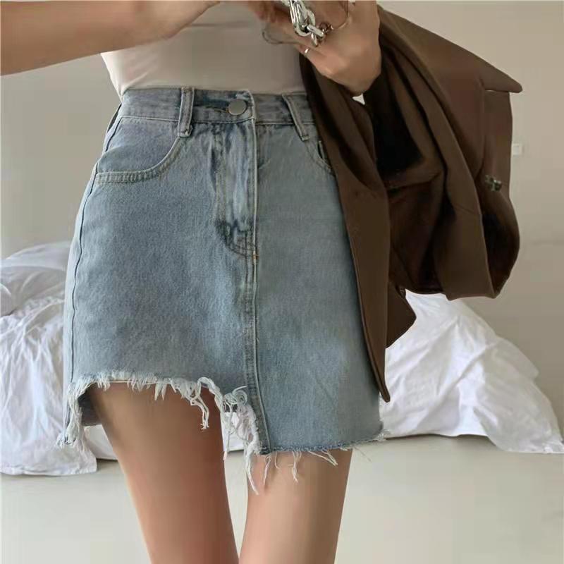 Jiashucheng Chân Váy Denim Chữ a Lưng Cao Màu Sắc Tươi Sáng Thời Trang Mùa Hè Cho Nữ