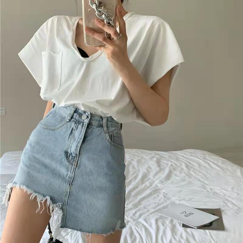 Jiashucheng Chân Váy Denim Chữ a Lưng Cao Màu Sắc Tươi Sáng Thời Trang Mùa Hè Cho Nữ