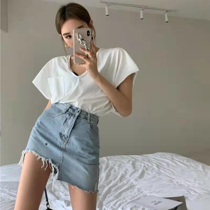 Jiashucheng Chân Váy Denim Chữ a Lưng Cao Màu Sắc Tươi Sáng Thời Trang Mùa Hè Cho Nữ