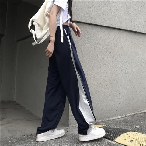 Quần Dài Thể Thao Lưng Cao Ống Rộng Phối Khóa Kéo Thời Trang Mùa Hè Cho Nữ