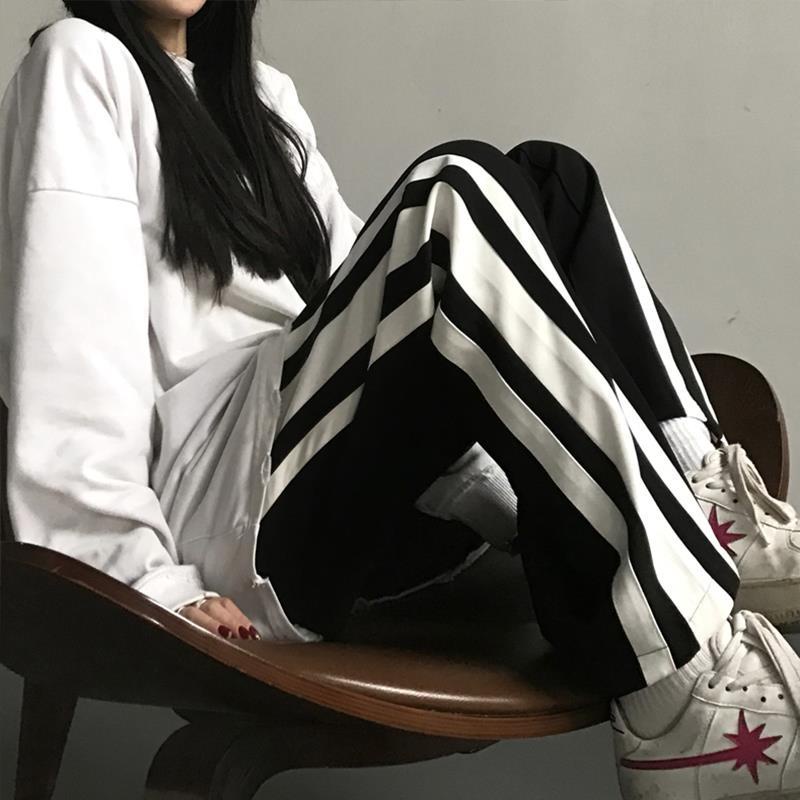 Quần Dài Lưng Cao Dáng Ôm Họa Tiết Kẻ Sọc Thời Trang Xuân Hè Phong Cách Hàn Quốc Mới Cho Nữ