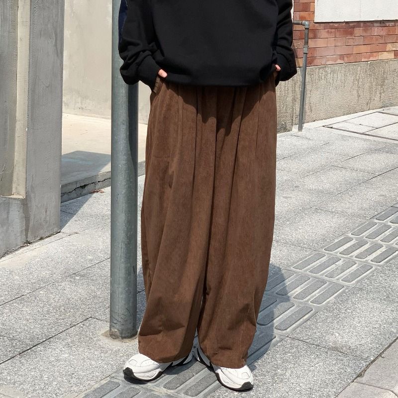 Quần Nhung Ống Rộng Thời Trang Retro Harajuku Nhật Bản Cá Tính Cho Nam Nữ