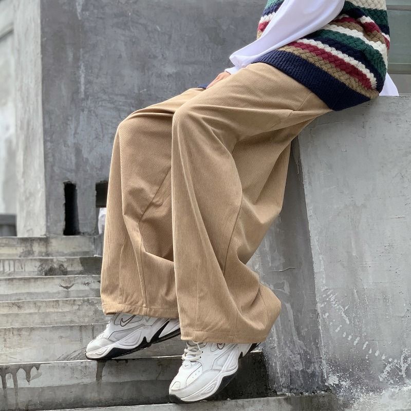 Quần Nhung Ống Rộng Thời Trang Retro Harajuku Nhật Bản Cá Tính Cho Nam Nữ