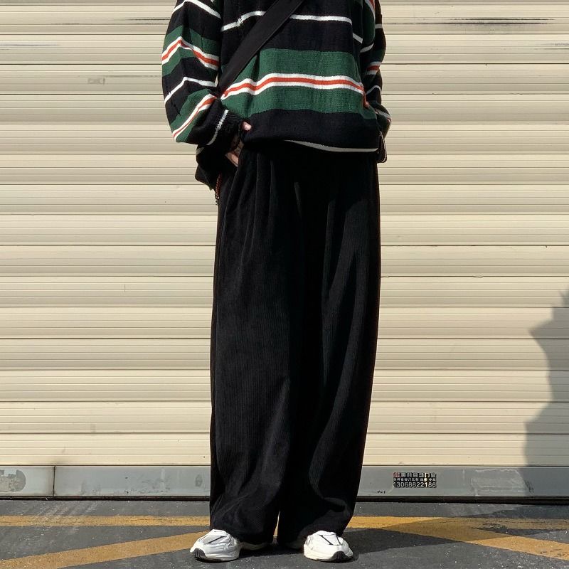 Quần Nhung Ống Rộng Thời Trang Retro Harajuku Nhật Bản Cá Tính Cho Nam Nữ