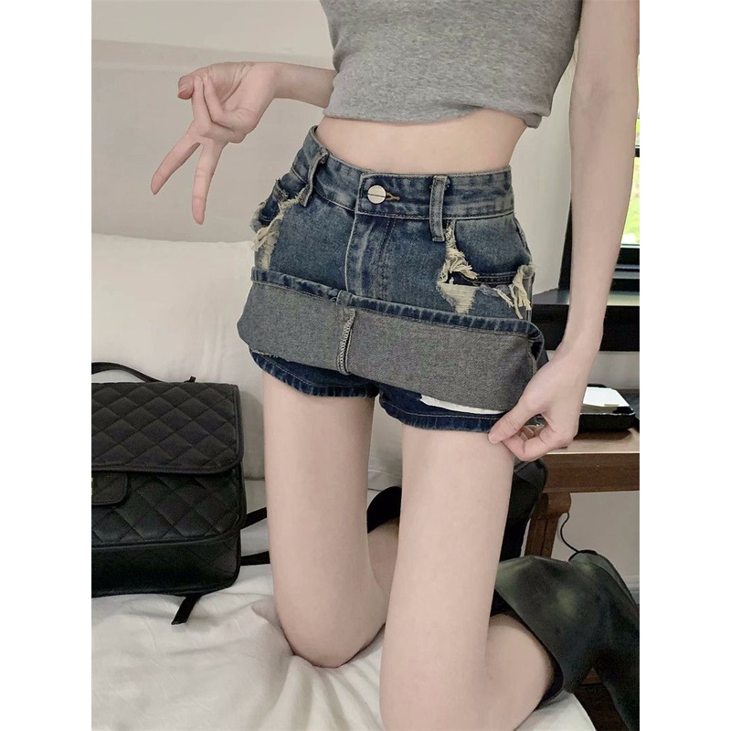 Jiashucheng Chân Váy Denim Dáng Chữ a Lưng Cao Thời Trang Mùa Hè Dễ Phối Đồ Phong Cách Mới Cho Nữ