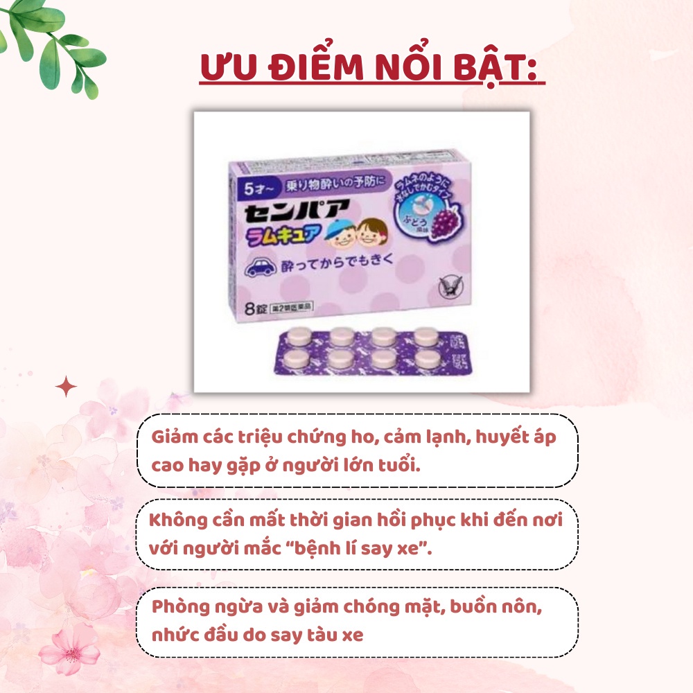 Viên uống say tàu xe vị nho Taisho Pharmaceutical Nhật bản dành cho bé từ 5 tuổi [SAY XE TAISHO]