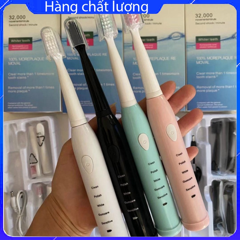Bàn chải điện electric toothbrush - bàn chải điện 5 chế độ tặng kèm 3 đầu thay