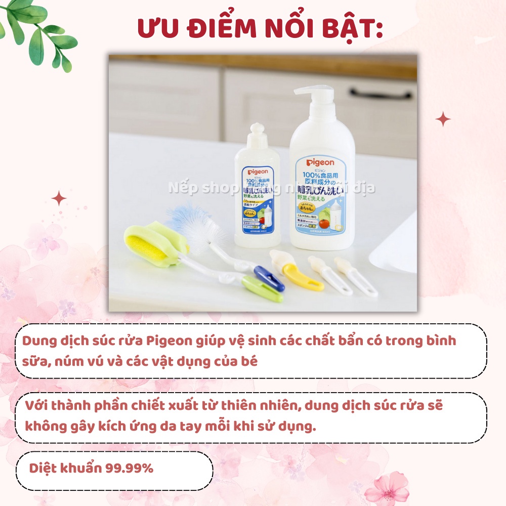 Nước rửa bình sữa Pigeon (chai 800ml-túi 750ml) - Nếp Shop - Hàng Nhật nội địa