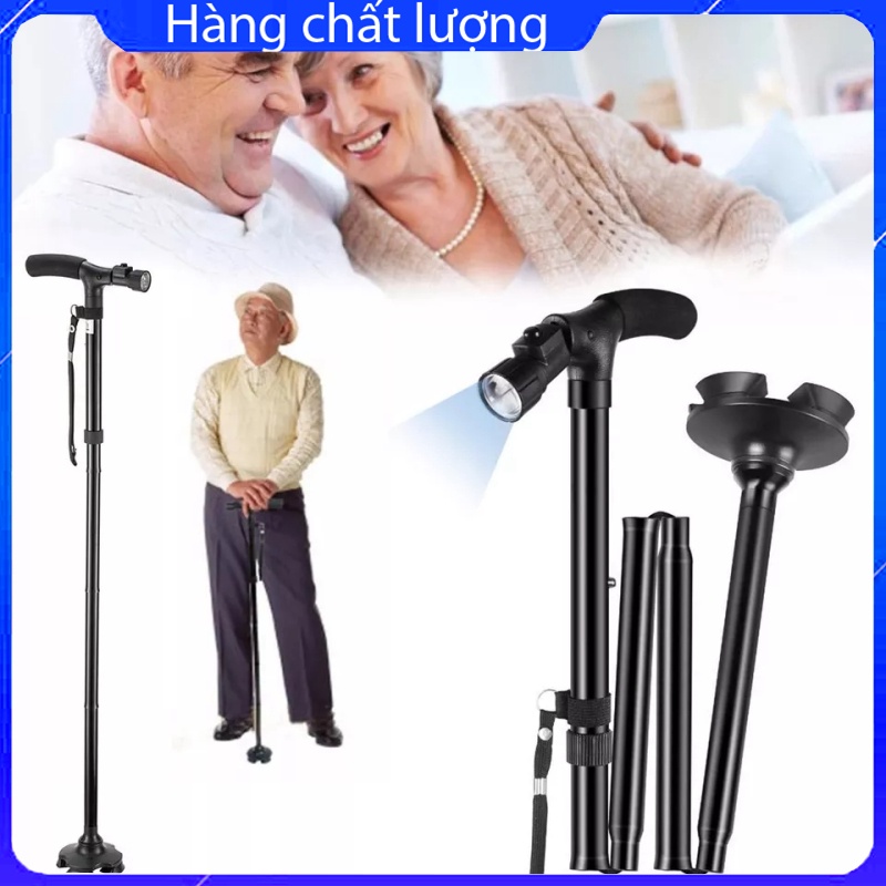 Gậy chống trượt đa năng kèm đèn pin chiếu sáng có thể gấp gọn cho người già