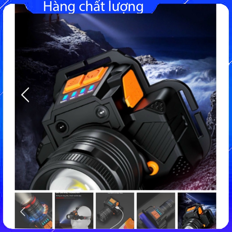Đèn pin đội đầu cảm biến ánh sáng trắng siêu sáng chiếu xa 300m - đèn đội đầu phóng to thu nhỏ