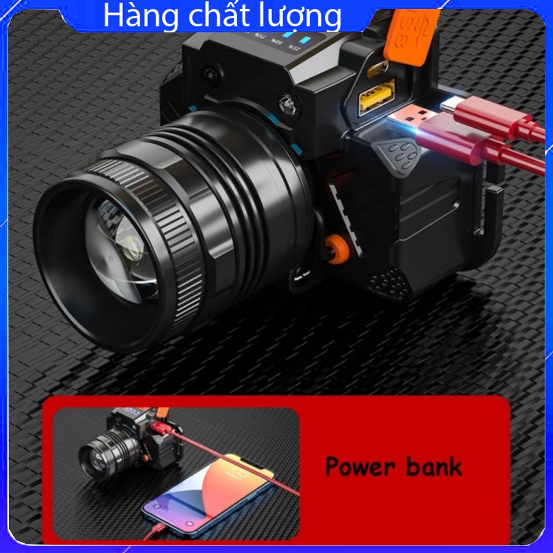 Đèn pin đội đầu cảm biến ánh sáng trắng siêu sáng chiếu xa 300m - đèn đội đầu phóng to thu nhỏ