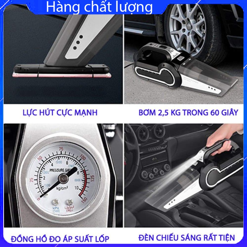 Máy hút bụi kèm bơm lốp ô tô có đèn chiếu sáng siêu tiện lợi