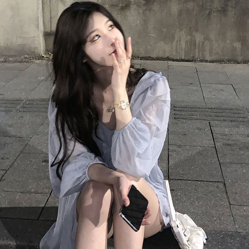 Jiashucheng Áo Sơ Mi Chiffon Dài Tay Phối Bèo Họa Tiết Galaxy Thời Trang Mùa Hè Cho Nữ