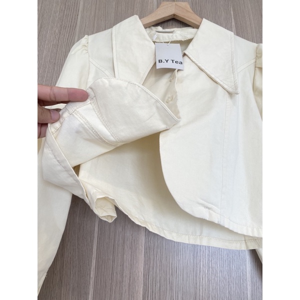 Áo sơ mi nữ kiểu, áo sơ mi croptop tay dài cổ sen chất kaki thô Thời Trang B.Y Tea Clothing