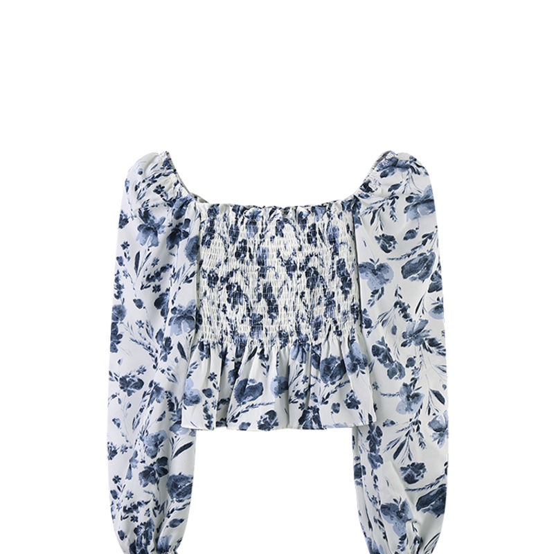 Jiashucheng Áo Sơ Mi Chiffon Tay Dài Trễ Vai Dáng Ngắn In Hoa Thời Trang Mùa Hè Cho Nữ