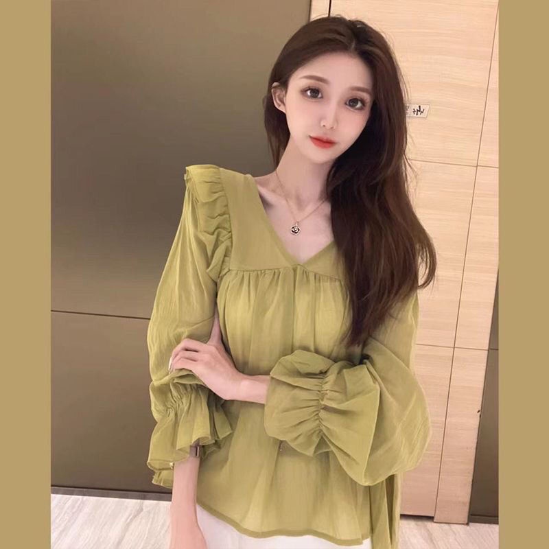 Jiashucheng Áo Sơ Mi Chiffon Cổ Chữ V Dáng Rộng Kích Thước Lớn Phong Cách Pháp Thời Trang Xuân Thu Cho Nữ