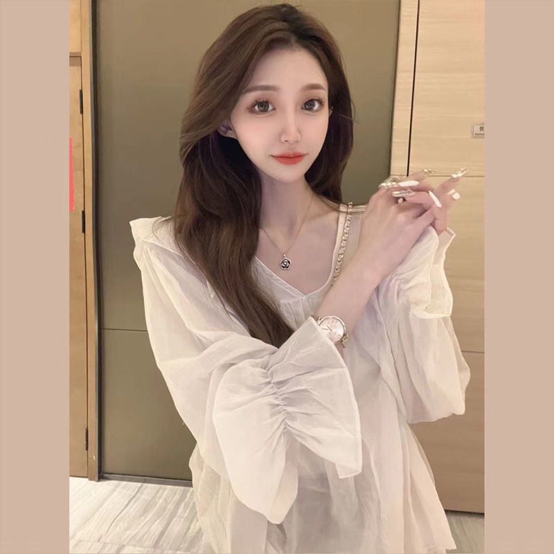 Jiashucheng Áo Sơ Mi Chiffon Cổ Chữ V Dáng Rộng Kích Thước Lớn Phong Cách Pháp Thời Trang Xuân Thu Cho Nữ