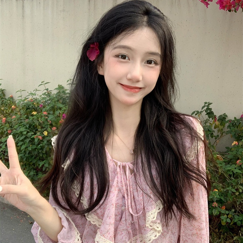 Jiashucheng Áo Kiểu Tay Dài Viền Ren Hoa Phong Cách Hàn Quốc Ngọt Ngào Dễ Phối Đồ Cho Nữ