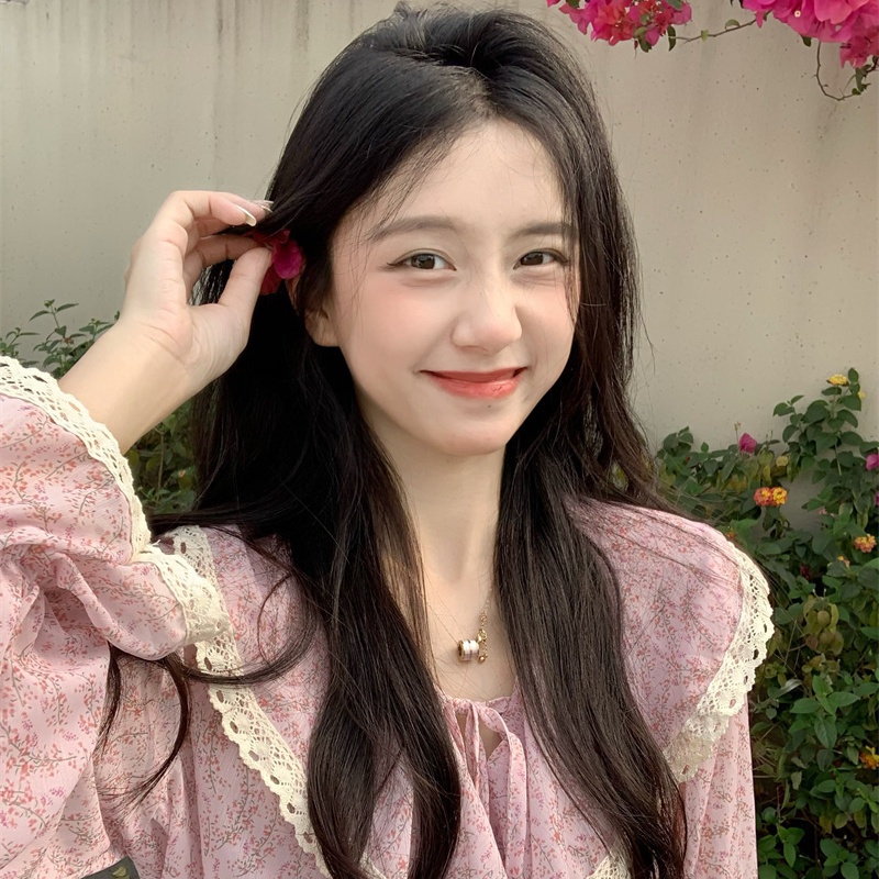 Jiashucheng Áo Kiểu Tay Dài Viền Ren Hoa Phong Cách Hàn Quốc Ngọt Ngào Dễ Phối Đồ Cho Nữ