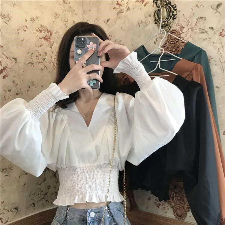 Jiashucheng Áo Sơ Mi Trắng Dáng Ngắn Phong Cách Hàn Quốc Thời Trang Mùa Xuân Mới Cho Nữ