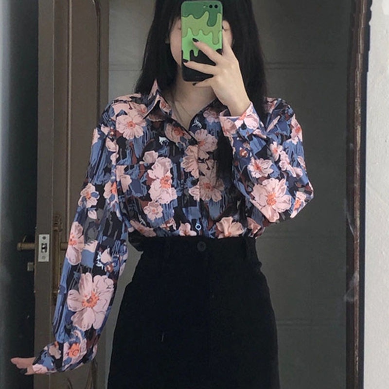 Jiashucheng Áo Sơ Mi Tay Dài Dáng Rộng In Họa Tiết Hoa Phong Cách Hàn Quốc Cổ Điển Thời Trang Xuân Hè Kiểu Mới Cho Nữ