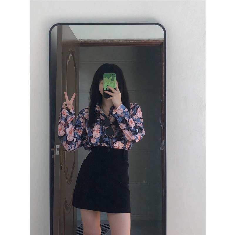 Jiashucheng Áo Sơ Mi Tay Dài Dáng Rộng In Họa Tiết Hoa Phong Cách Hàn Quốc Cổ Điển Thời Trang Xuân Hè Kiểu Mới Cho Nữ