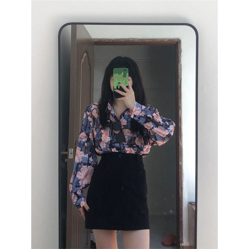 Jiashucheng Áo Sơ Mi Tay Dài Dáng Rộng In Họa Tiết Hoa Phong Cách Hàn Quốc Cổ Điển Thời Trang Xuân Hè Kiểu Mới Cho Nữ