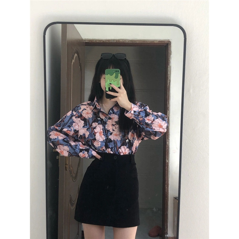 Jiashucheng Áo Sơ Mi Tay Dài Dáng Rộng In Họa Tiết Hoa Phong Cách Hàn Quốc Cổ Điển Thời Trang Xuân Hè Kiểu Mới Cho Nữ