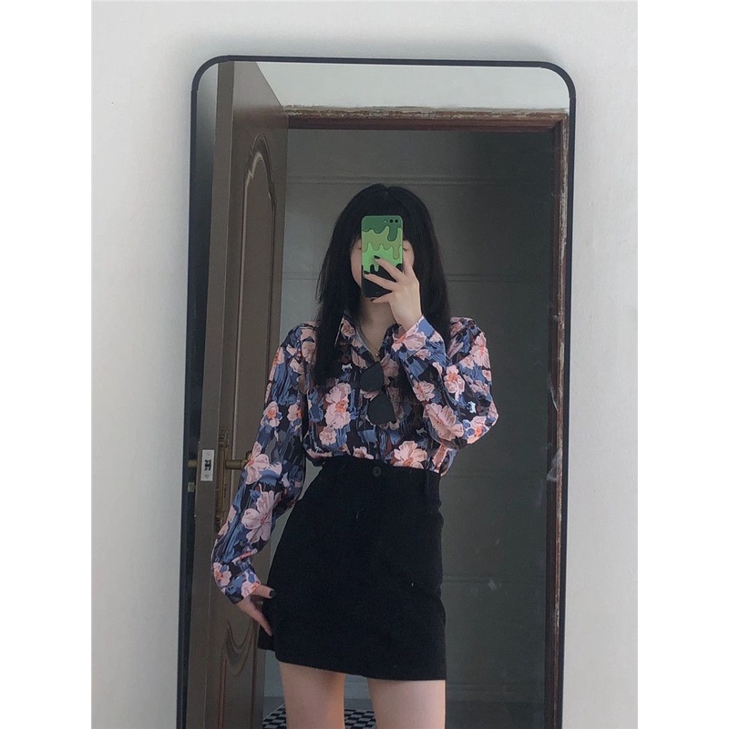 Jiashucheng Áo Sơ Mi Tay Dài Dáng Rộng In Họa Tiết Hoa Phong Cách Hàn Quốc Cổ Điển Thời Trang Xuân Hè Kiểu Mới Cho Nữ