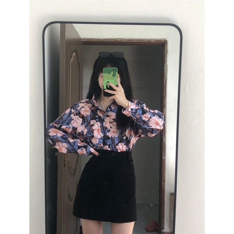 Jiashucheng Áo Sơ Mi Tay Dài Dáng Rộng In Họa Tiết Hoa Phong Cách Hàn Quốc Cổ Điển Thời Trang Xuân Hè Kiểu Mới Cho Nữ