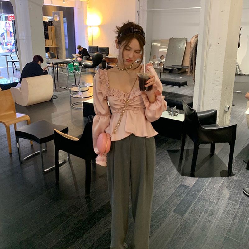 Jiashucheng Áo Kiểu Cổ Vuông Eo Hẹp Eo Hẹp Thiết Kế Mới Mùa Xuân Dành Cho Nữ