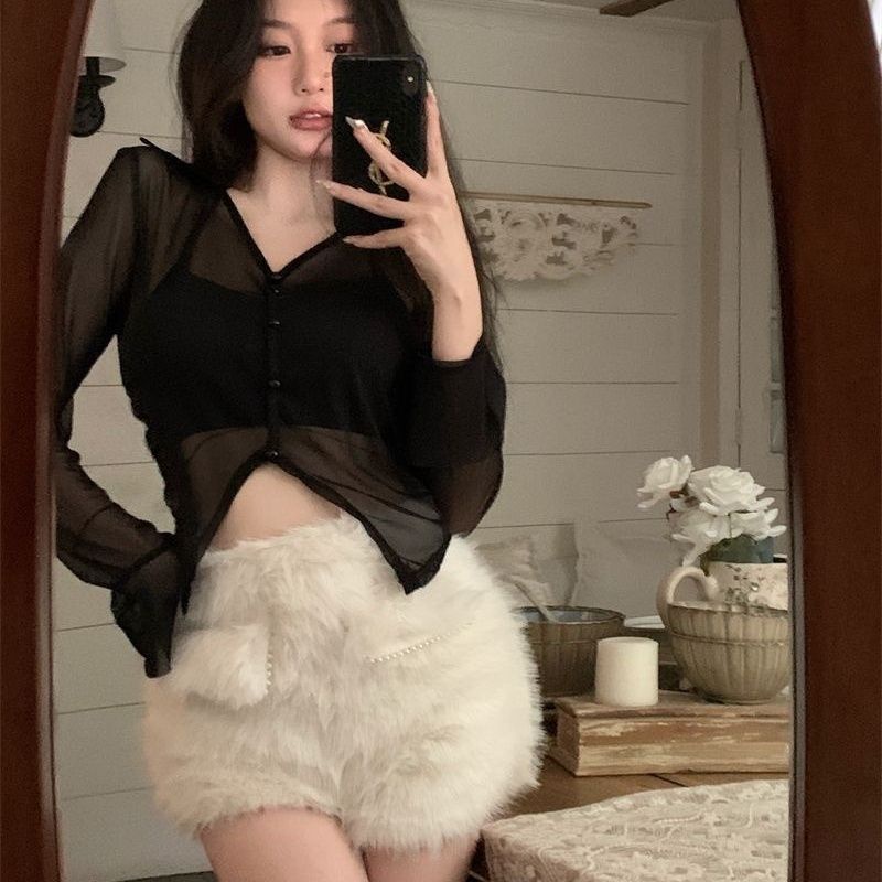 Jiashucheng Áo Sơ Mi Tay Dài Cổ Chữ v Phối Lưới Màu Gradient Thời Trang Mùa Hè Cho Nữ