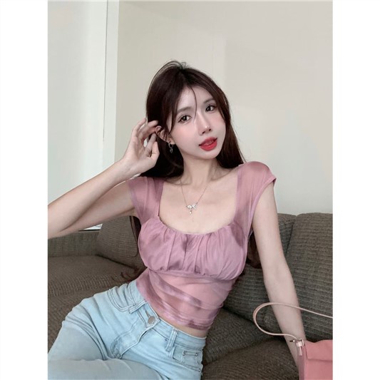 Jiashucheng Áo Thun Tay Ngắn Dáng Ôm Vừa Vặn Phong Cách Desire Tinh Khiết Phong Cách Mùa Hè Mới Cho Nữ