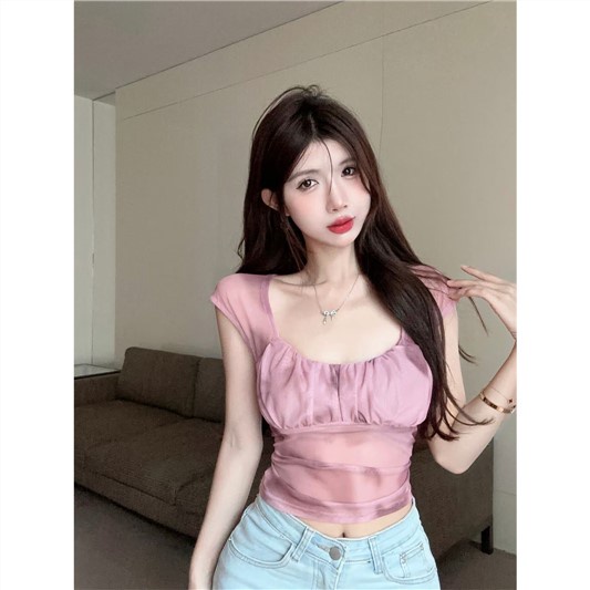 Jiashucheng Áo Thun Tay Ngắn Dáng Ôm Vừa Vặn Phong Cách Desire Tinh Khiết Phong Cách Mùa Hè Mới Cho Nữ