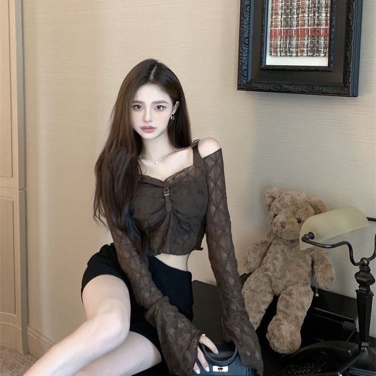 Jiashucheng Áo Thun Tay Dài Trễ Vai Dáng Ôm Thời Trang Mùa Hè Quyến Rũ Cho Nữ