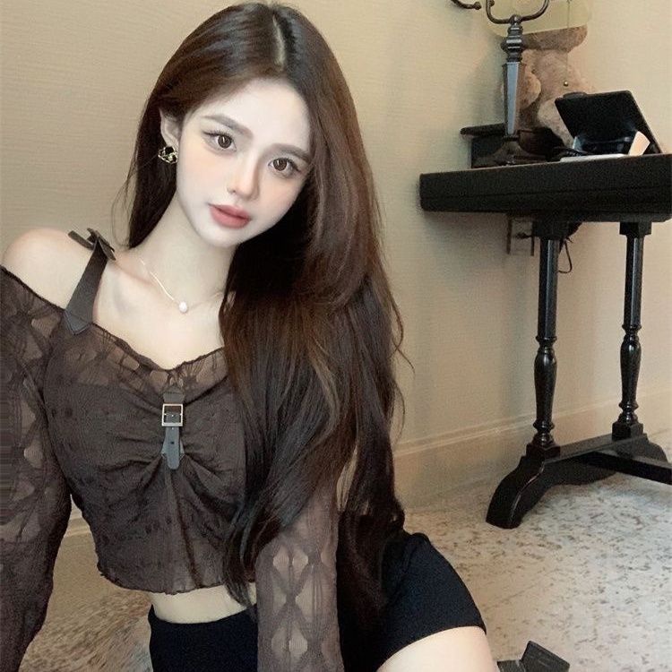 Jiashucheng Áo Thun Tay Dài Trễ Vai Dáng Ôm Thời Trang Mùa Hè Quyến Rũ Cho Nữ