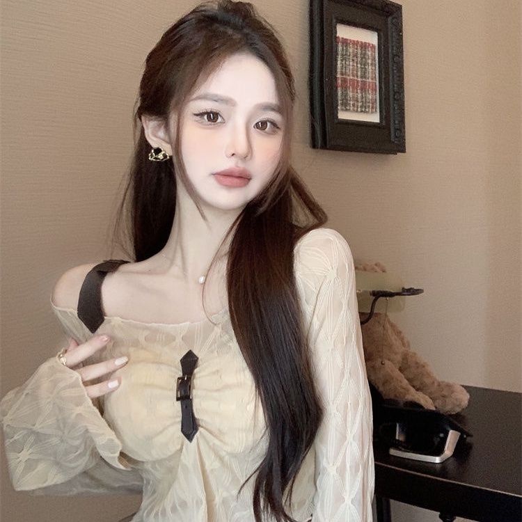 Jiashucheng Áo Thun Tay Dài Trễ Vai Dáng Ôm Thời Trang Mùa Hè Quyến Rũ Cho Nữ