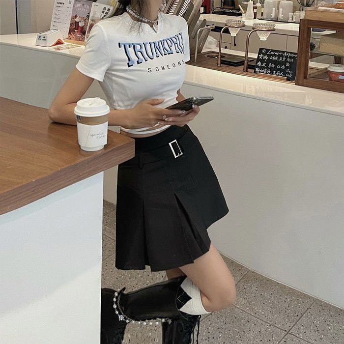 Jiashucheng Áo Thun Croptop Tay Ngắn Dáng Ôm Cột Dây In Chữ Thời Trang Quyến Rũ Cho Nữ