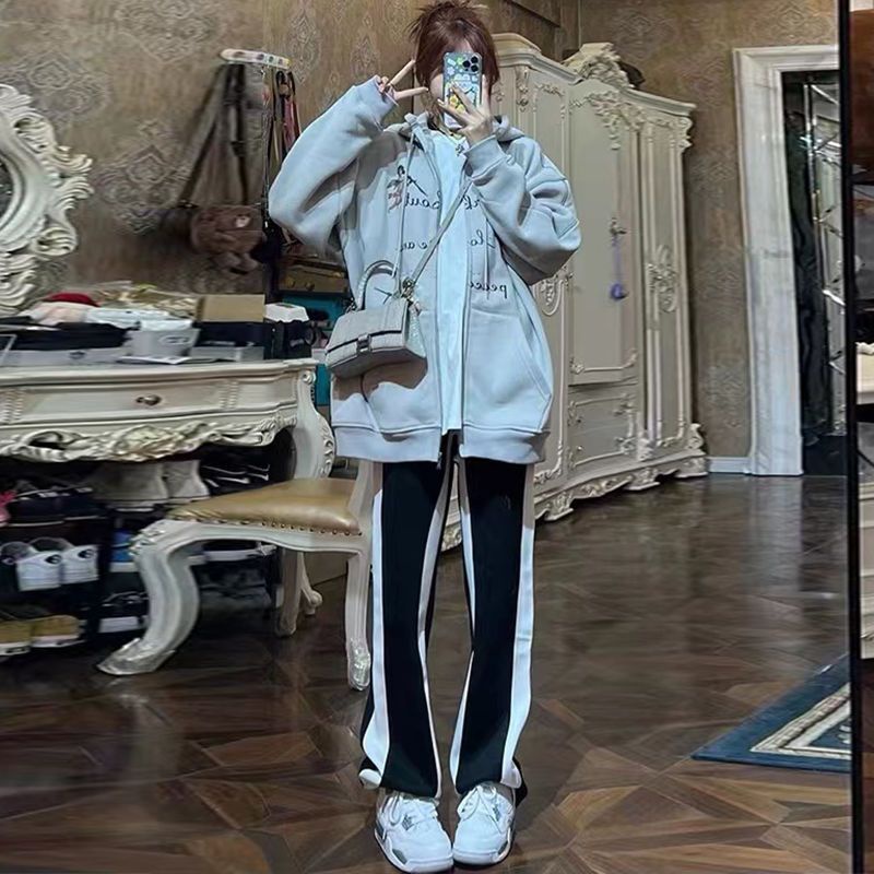 Quần Ống Rộng Màu Đen Dáng Suông Phong Cách Đường Phố Xuân Hè Kích Thước Lớn Jiashucheng Cho Nữ